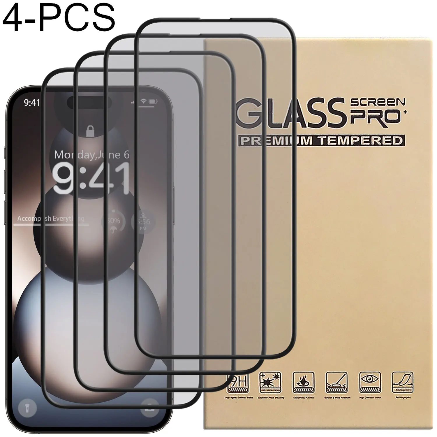 

4Packs Clear Glossy Transparent Tempered Glass Film Case Friendly Screen Protector For iPhone 15/15 Pro/15 Pro Max/15 Plus