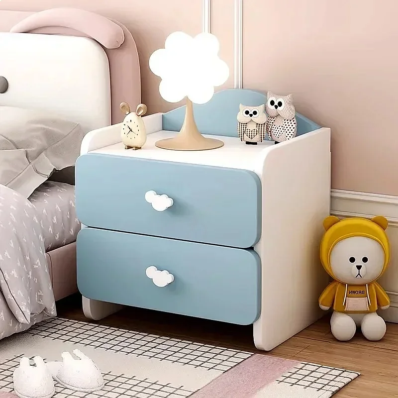 Modern Nightstand Double Drawers Cute Kids Bedside Table Multi-Functional White Cabinet for Girls Room