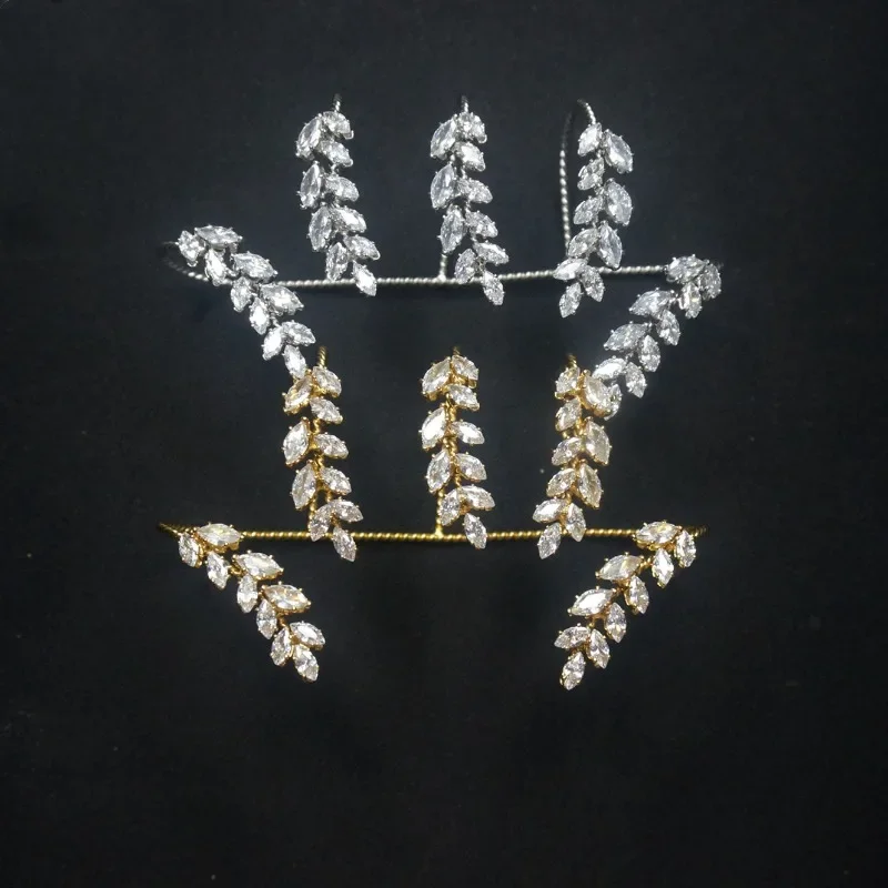 White Zircon Willow Leaf Cross Four Finger Hand Palm Bangles Adjustable Rope Chain Cuff Bracelets Handlets Women Bridal Wedding