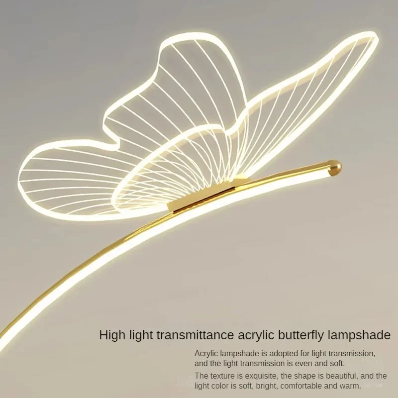 Nordic moderno farfalla arco LED protezione degli occhi lampade da terra dimmerabile controllo arte pesca decorazione illuminazione per soggiorno divano