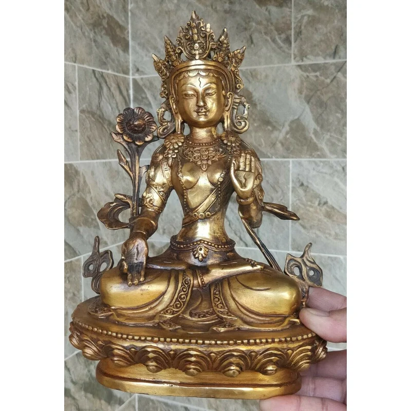 

11inch Gilt Bronze Buddha White tara Statue Antique Temple God Bodhisattva Buddhism