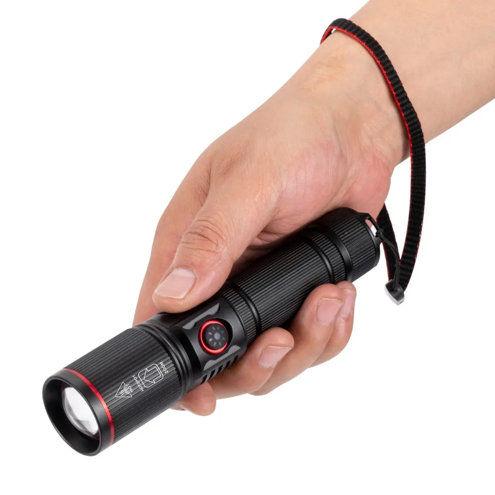 Powerful LED Flashlight Type C Rechargeable Zoom Torch Light Lamp with Tail Rope Power Indicator For Camping Hiking Emergency view 2