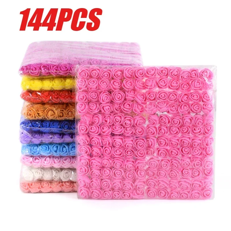 144PCS Mini Lace Foam Artificial Simulation Rose Multi-color Rose Head Wedding Decoration DIY Bear Bouquet DIY Birthday Gift