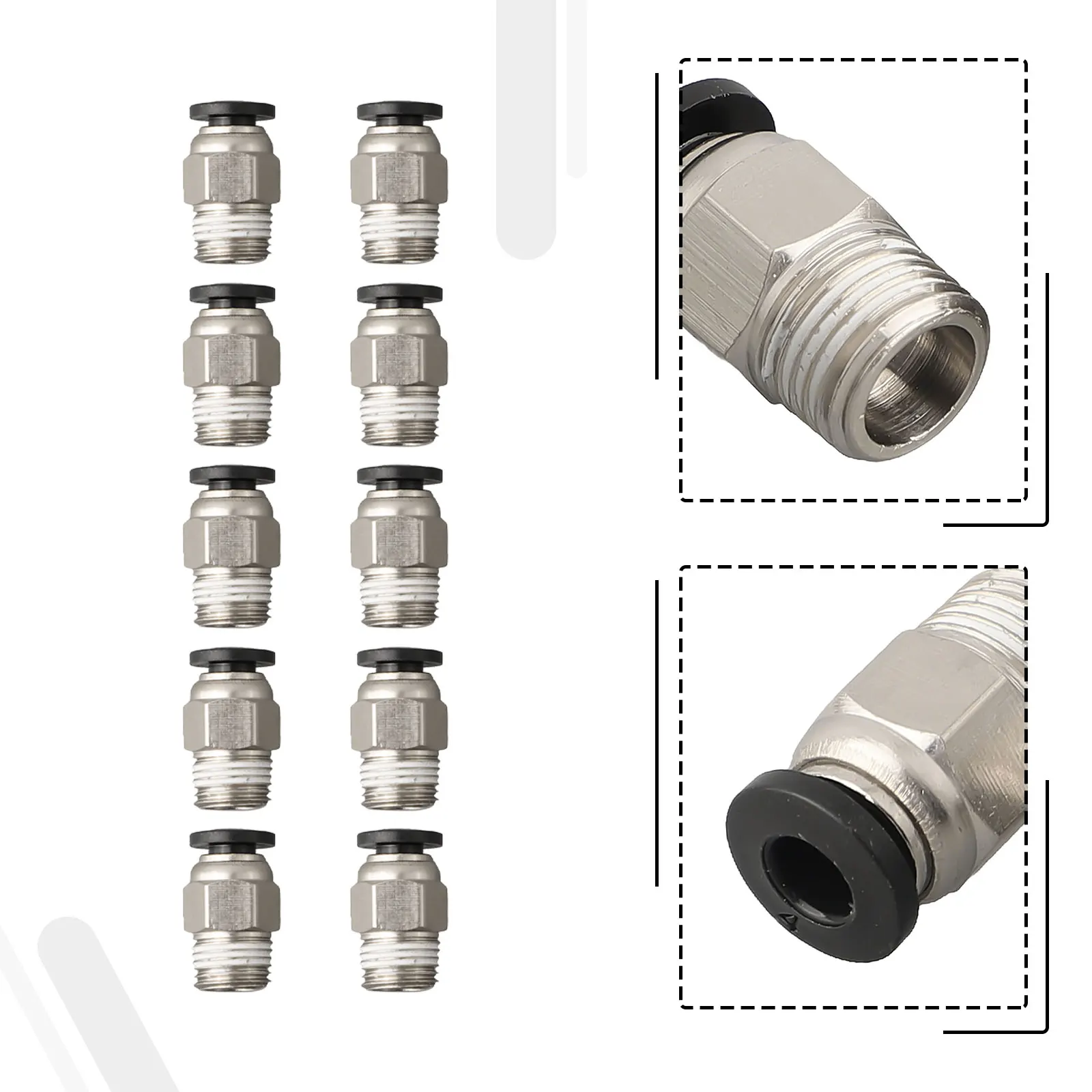 PC4-M10 Stainless Steel Male Straight Fitting for 4mm Tubing with Push-In Installation and M10 Thread for Extruder Use