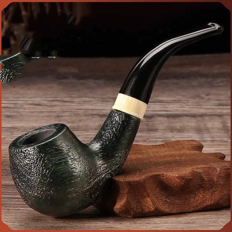 Wooden Tobacco Pipe Bent Type Handmade Retro Smoking Pipe 9mm Filter Pipe Gift for Men