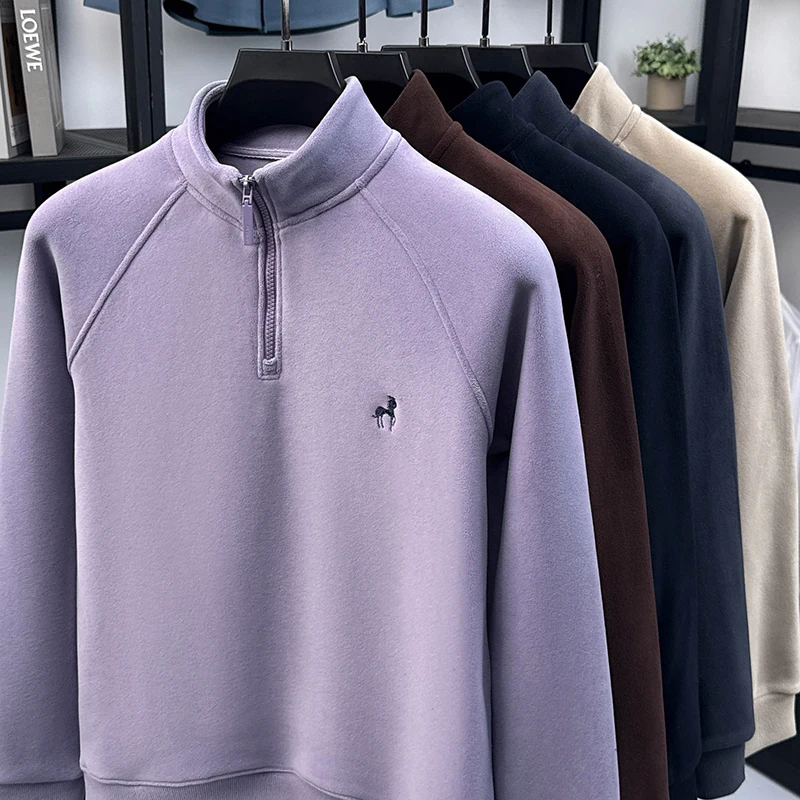سويت شيرت رجالي أصلي بنصف سحاب وياقة واقفة وأكمام طويلة ناعم ودافئ ومضاد للبيلينغ وأكمام راجلان كاجوال لخريف الأعمال
