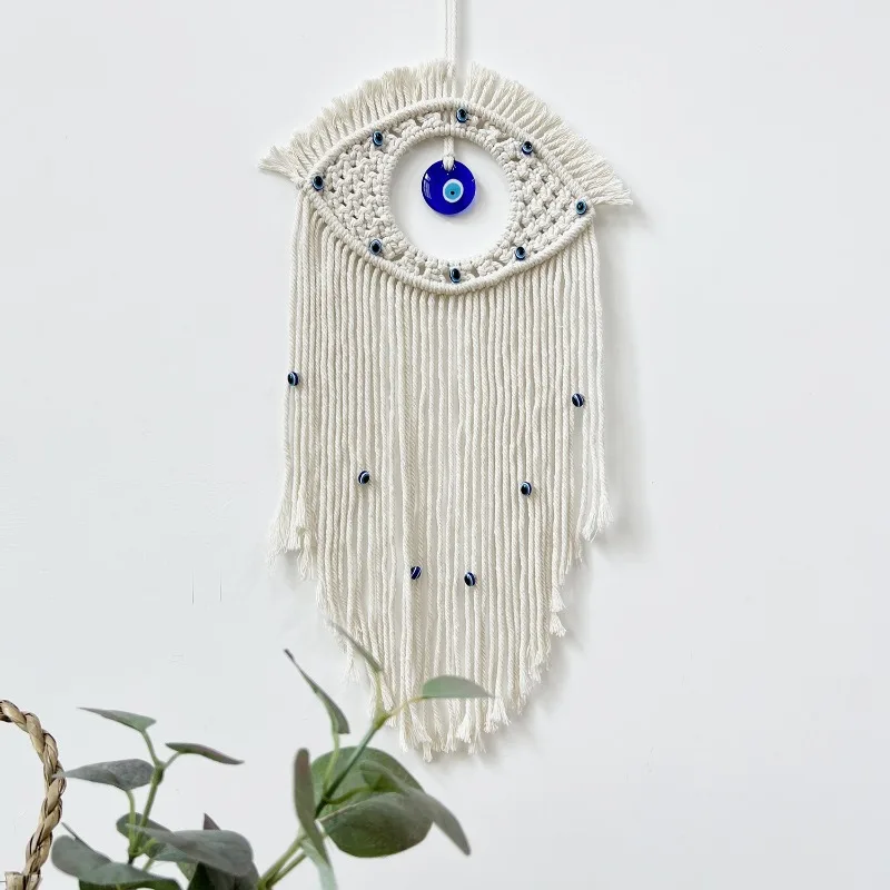 

1 шт., гобелен с голубыми глазами, настенный гобелен «Глаз дьявола», богемное украшение ручной работы для спальни, художественные изделия ручной работы для украшения дома