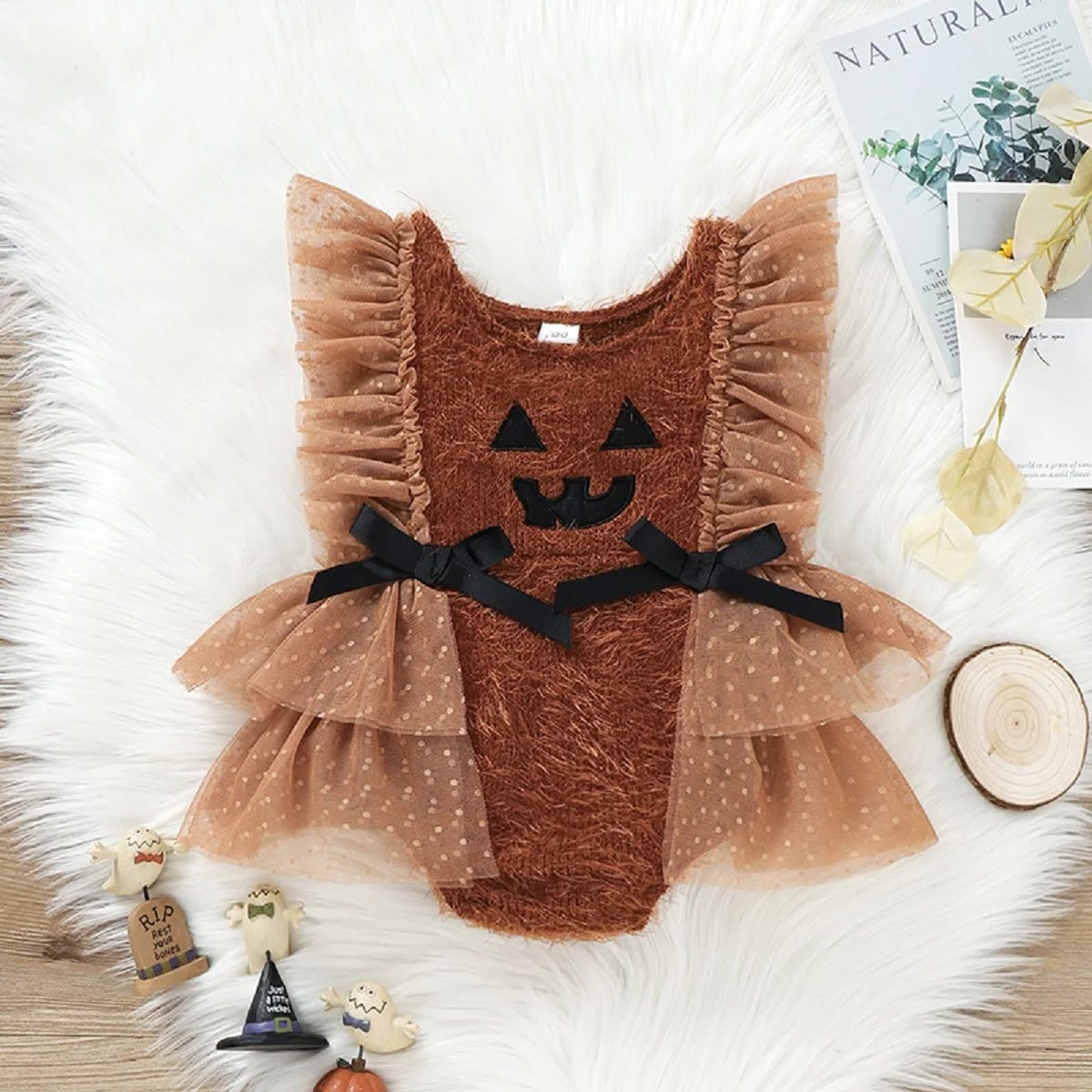 Spring and Autumn New Halloween Newborn Infants and Girls Baby Mesh Skirt with Bow Knot Wrapped Fart Thickened Triangle jumpsuit