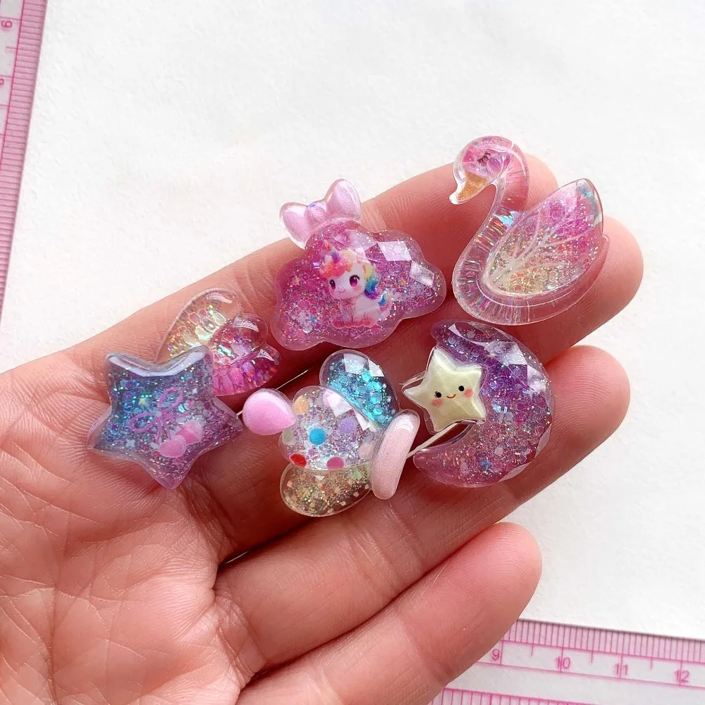 10pcs Mini Kawaii Cute Swan star moon Flat Back Cabochons Scrapbook Diy  Party Hairpin Accessories Home Decoration Craft