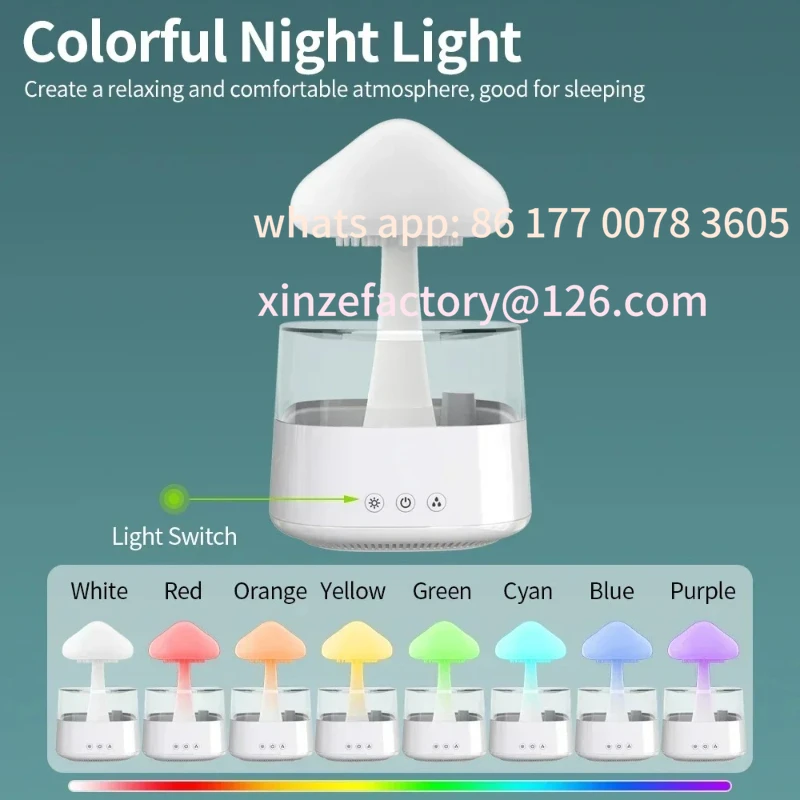 Customizable diffuser raining tree water drip cloud humidifier led rain fall humidifier night light with rain sounds