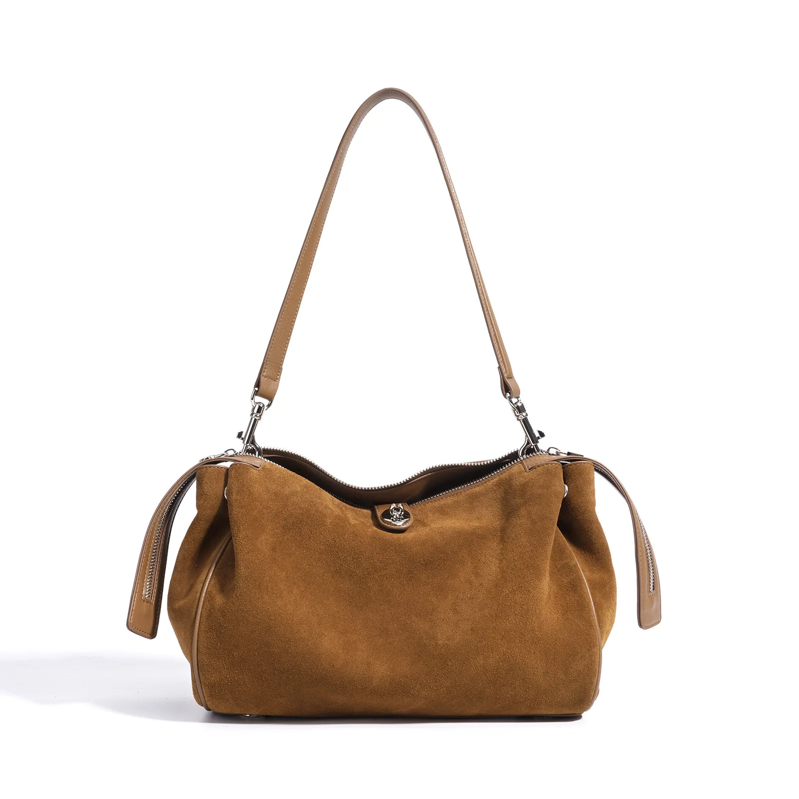 

Suede spliced ​​cowhide pillow bag 2025 new design frosted cowhide vintage hand-held crossbody bag fashion ladies shouder bag