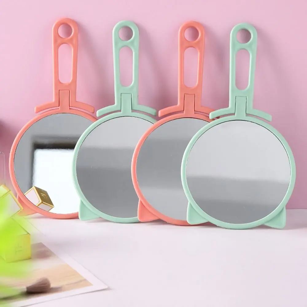 

Cute HD Handheld Mirror Simple Cat Ear Shaped Dressing Mirrors Dual-use Adjustable Cosmetic Tool Travel