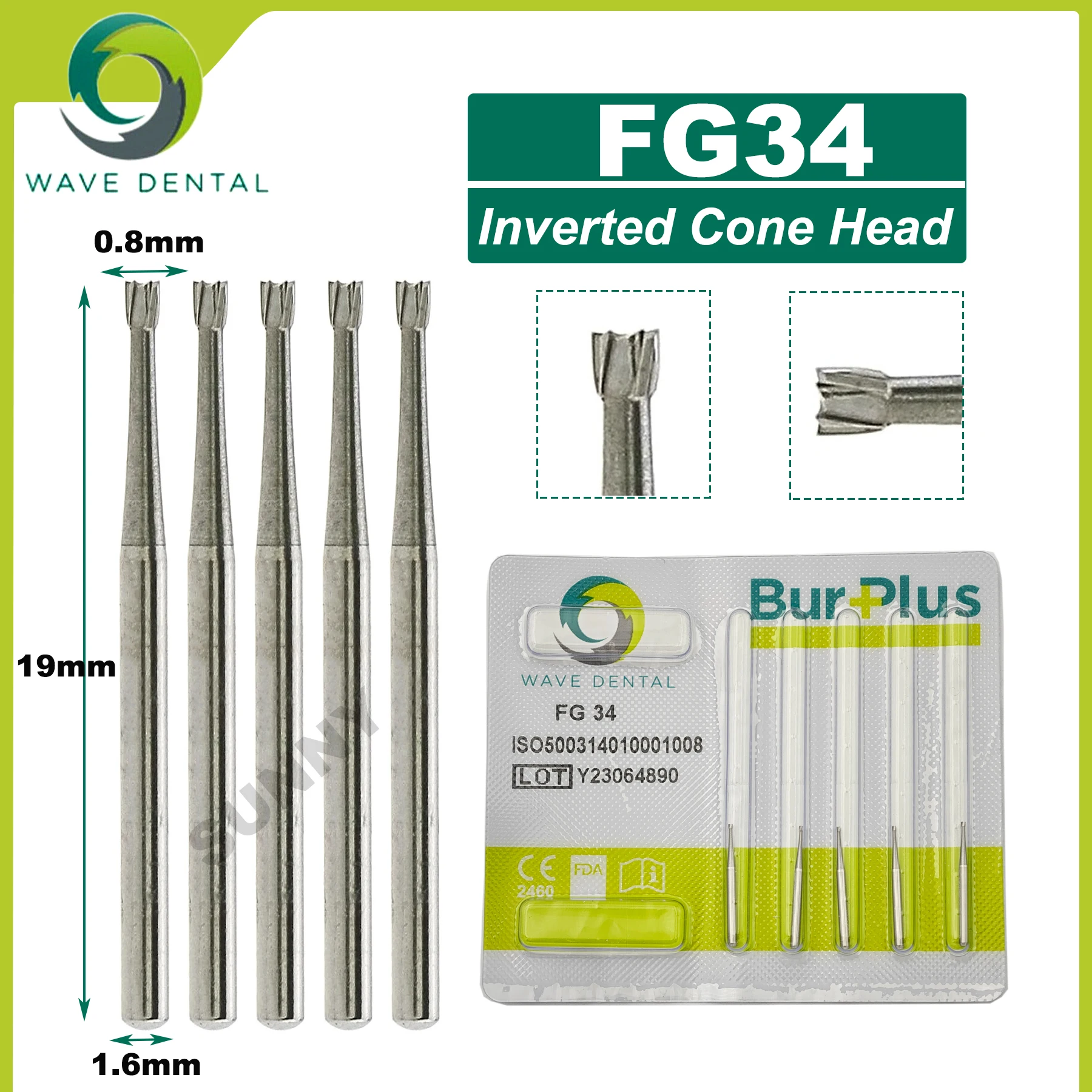 PRIMA WAVE Dental Tungsten Carbide Burs Dental Burs Round/Inverted Cone Head FG Series For High Speed Handpiece 5Pcs/Pack