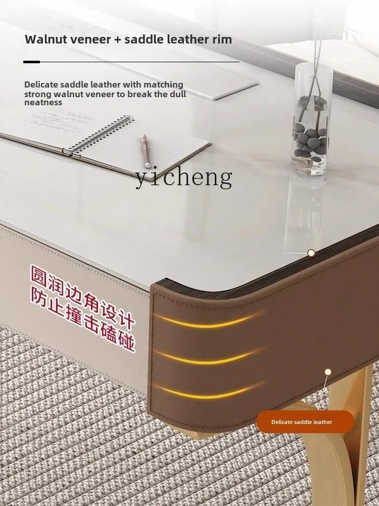 CJ-8 minimalist high-end saddle leather desk modern minimalist study computer desk light luxury rock