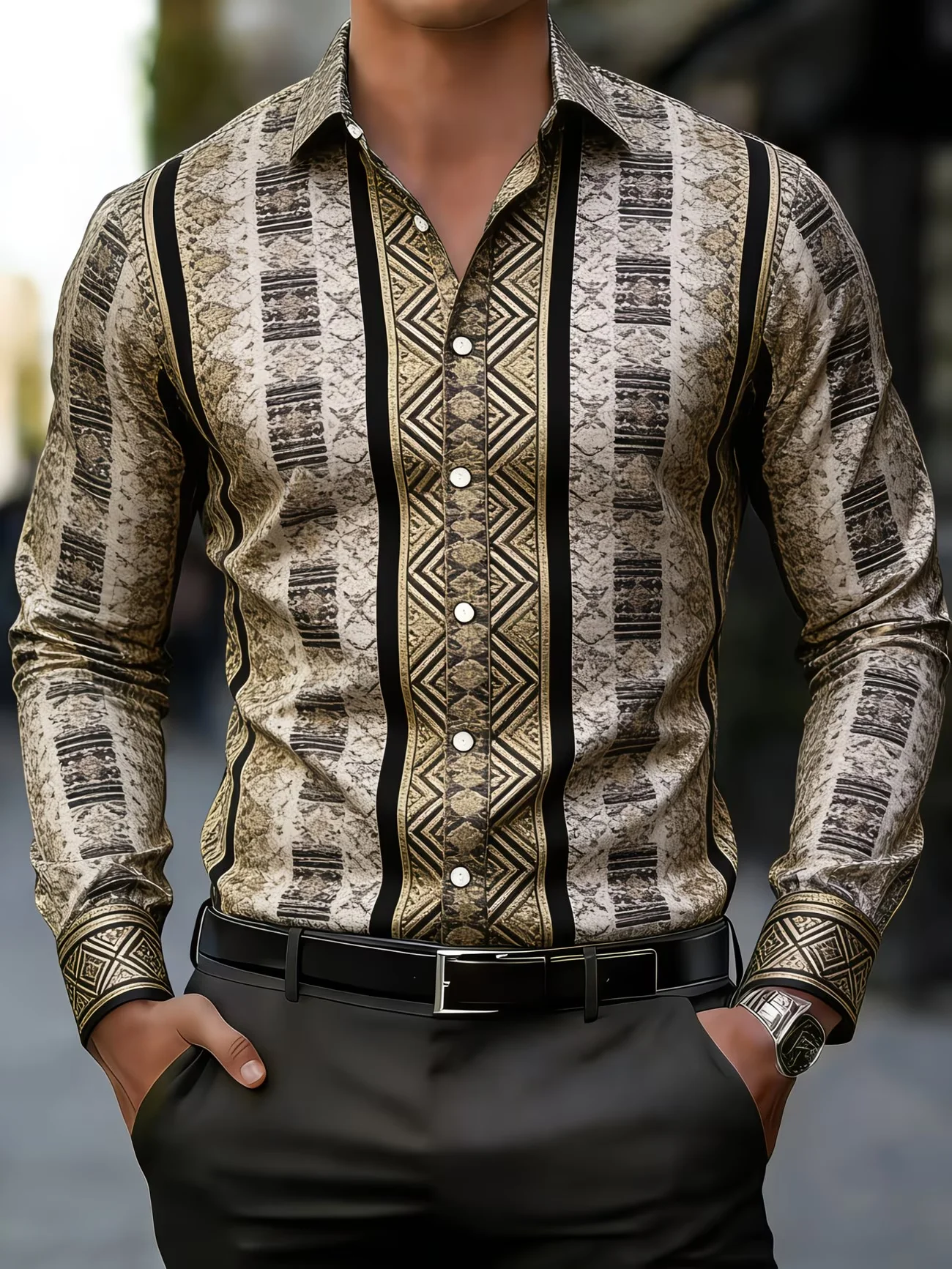 New Vitality Orange Blossom Full Print Men's Long Sleeve Shirt Hawaii Vacation Style Casual Versatile Flower Shirt