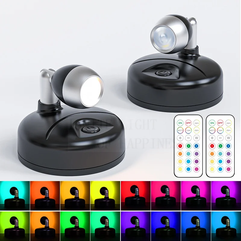 

13-color LED Spotlights Wireless RGB Remote Control Angle Adjustable ​Rotatable Accent Lights Battery Powered Puck Picture