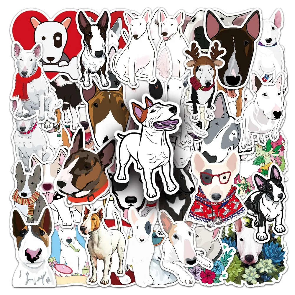 Imagem -05 - Adesivos Engraçados dos Desenhos Animados para Faça Você Mesmo Cão Touro Terrier Filhote de Cachorro Cão Skate Notebook Guitarra Notebook Moda Brinquedos Decalque 10 50 Pcs