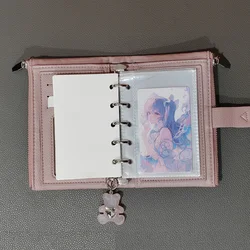 Soft Leather Small Notebook Multifunctional Wallet Student Binder A8&M5 Notepad Girls Portable Card Holder ，With inner pages