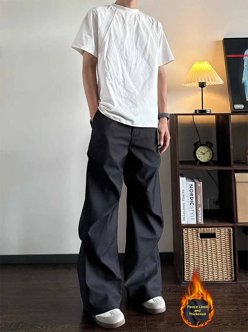 

Мужские зимние брюки Thiened Fce прямого кроя, свободные широкие брюки-клеш для осени и зимы, повседневные молодежные модные брюки