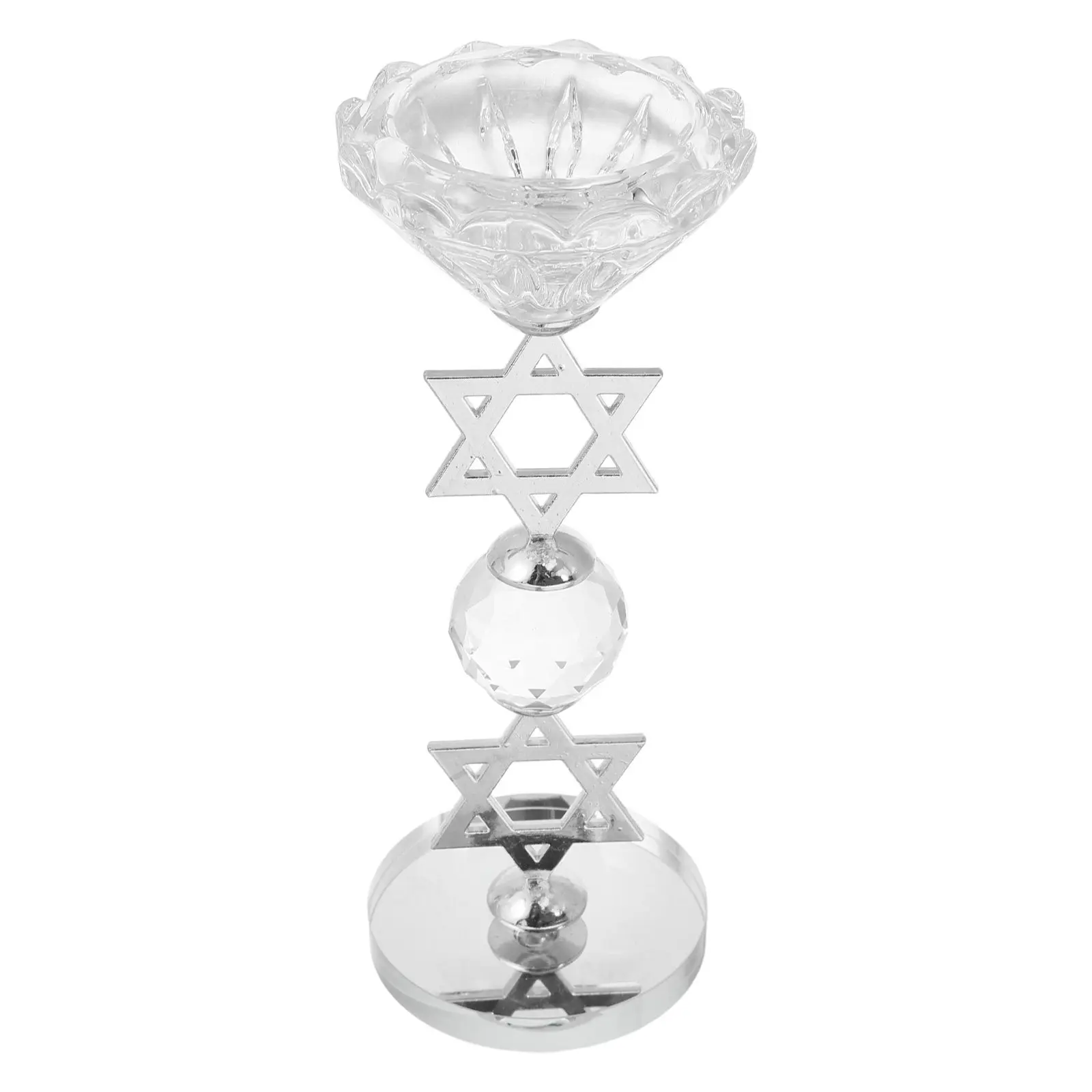 Crystal Pillar Holder Six Pointed Star Design Hanukkah Shabbat Jewish Candlestick Decor Desktop Tabletop Ornament