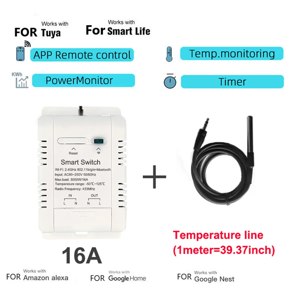 Sensor sakelar suhu 16A 20A 96x45x31 Mm aplikasi ABS pengendali jarak jauh untuk Rf433 TYTHE-D1 Monitor termostat