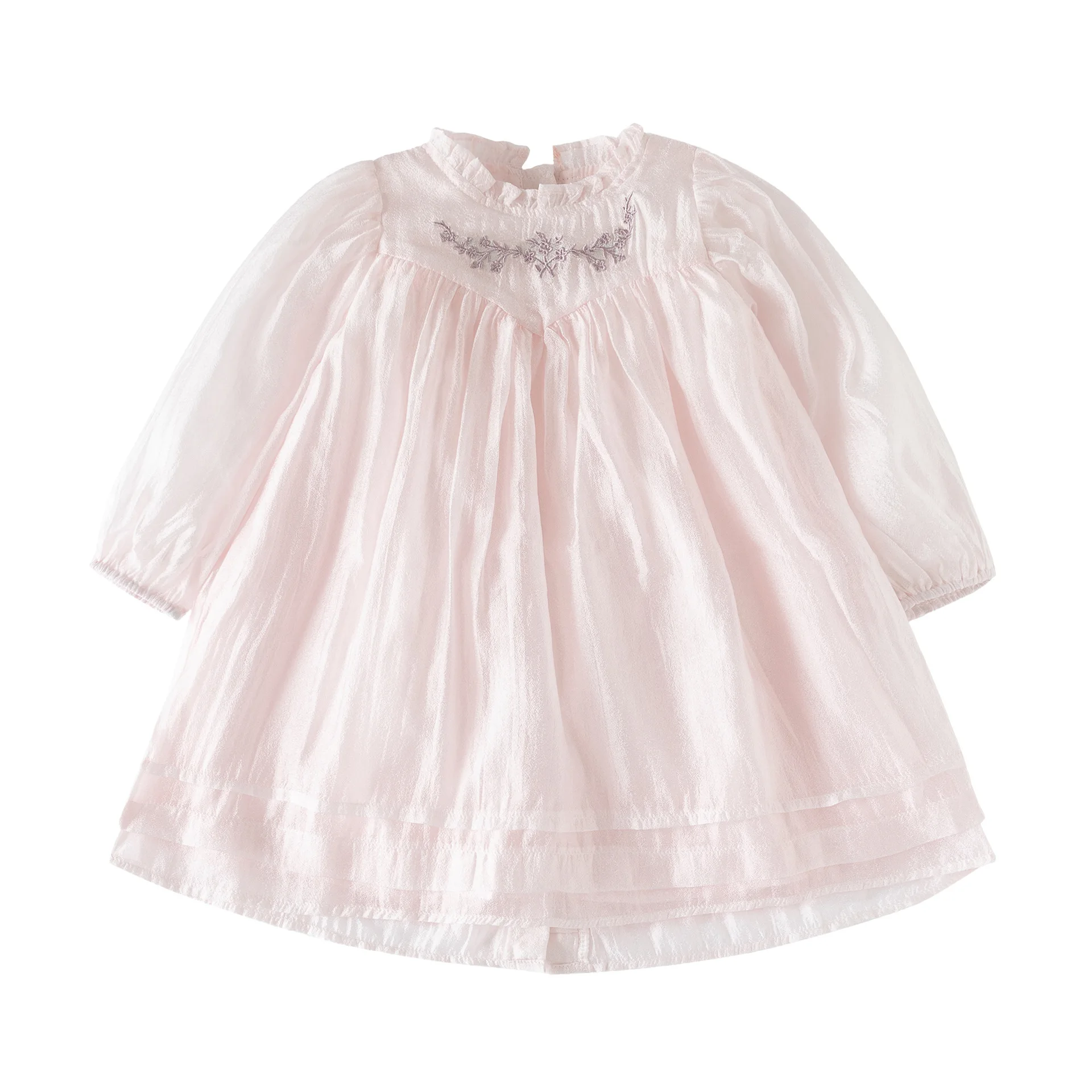 

24 Spring And Autumn Children's Clothing New Girl's One Year Old Long Sleeved Pink Embroidered Dress