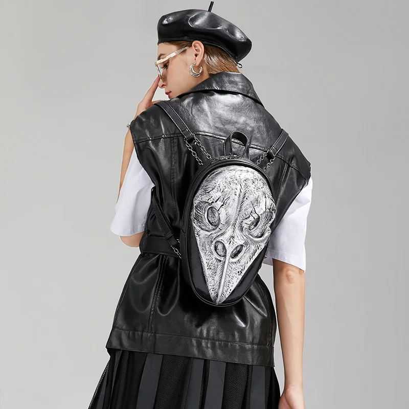 Thicken Leather Bird Skull Backpack Anti-theft Travel Bag for Girls And Boys with iPad Pocket Halloween Gift Idea