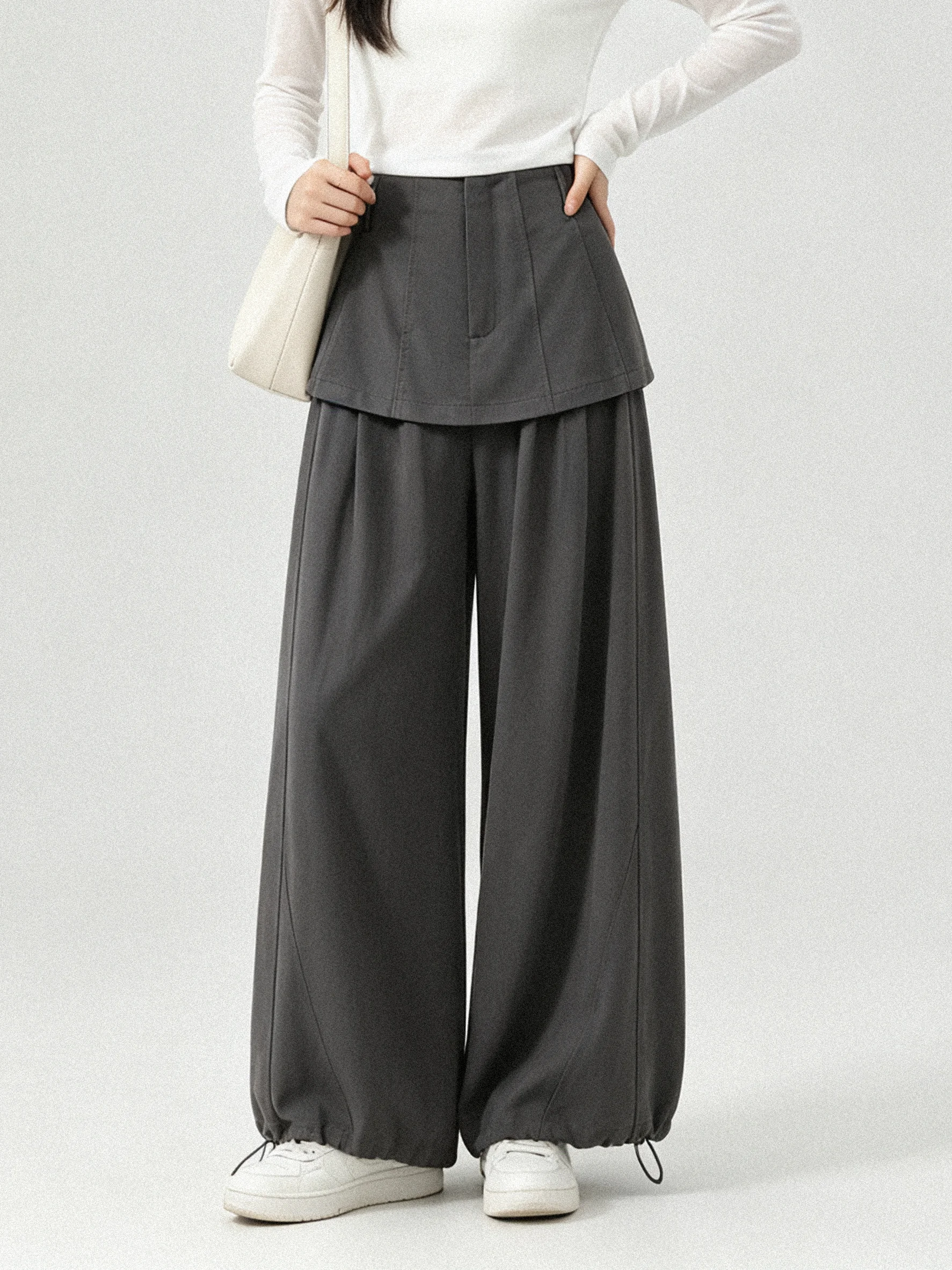 Fall New Style Pure Color Simple Match Commute Korean Version Casual Pants Skin-friendly Long Pants Women Fake Two-Piece