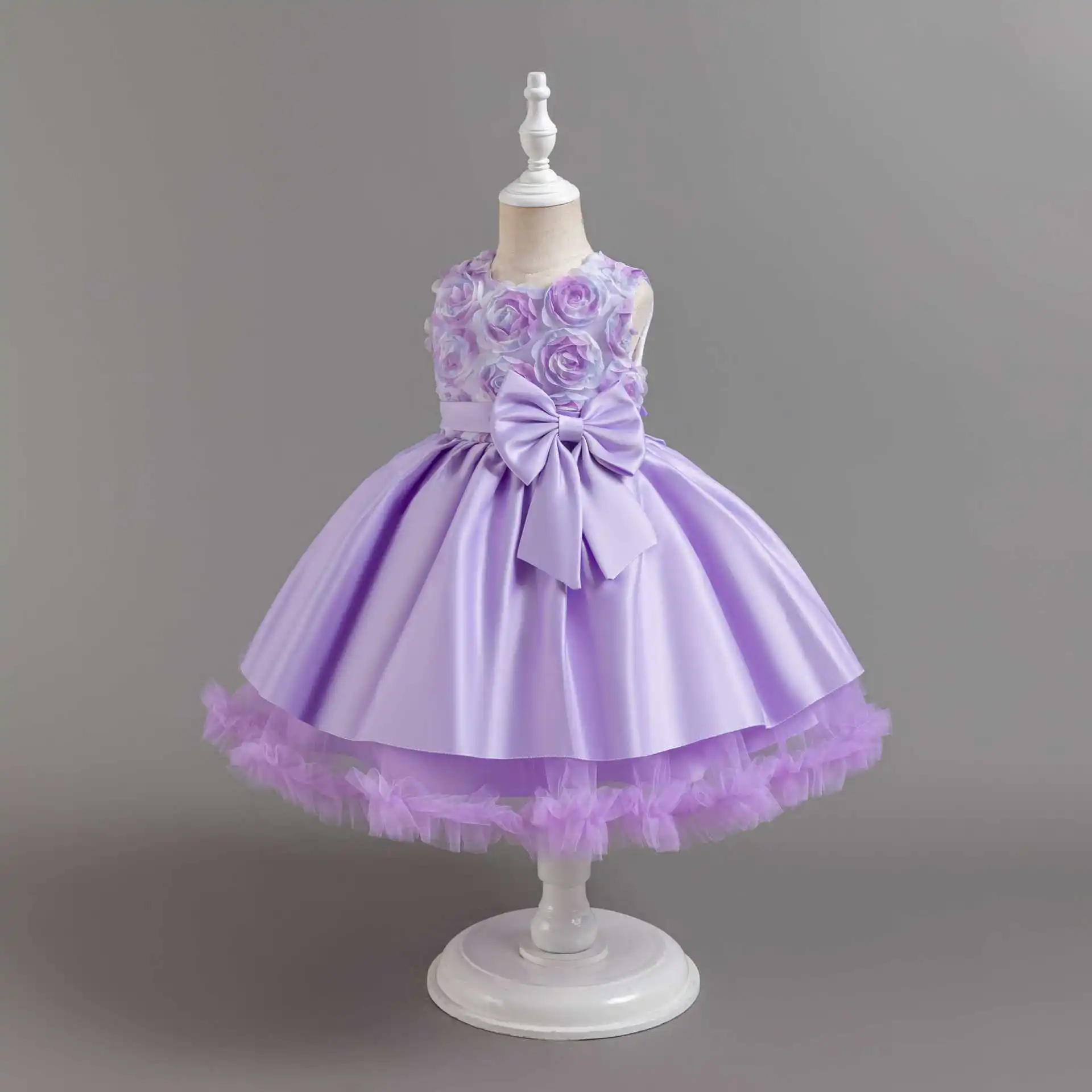 HETISO Purple Lace Princess Party Dress for Flower Girls Puffy Frock Gown Baby Child Tutu Wedding Ceremony Birthday 1-6 Years