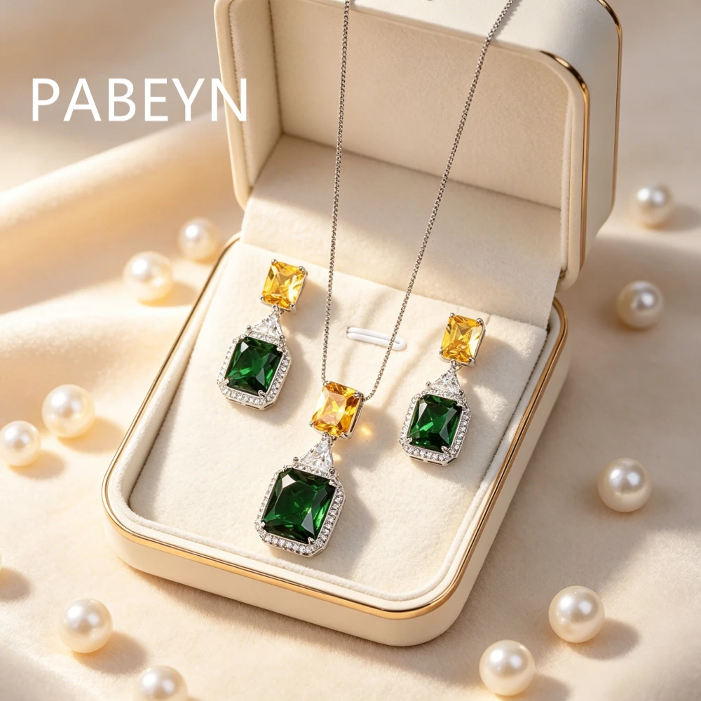 925 Silver Dual-Color Zircon Pendant Studs. Stunning Emerald and Citrine-toned Zircon. Chic, Elegant Jewelry view 3