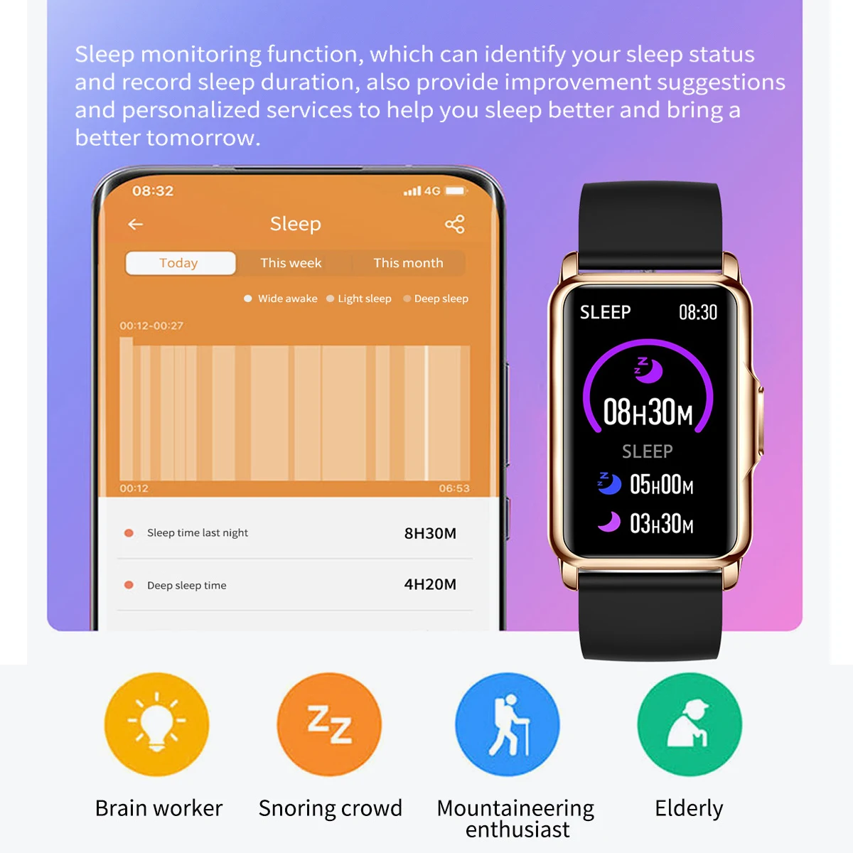 ساعة يد ذكية للسيدات من GFORDT ساعات نسائية فاخرة مرصعة بالألماس ساعة يد ذكية لمتابعة معدل ضربات القلب ومتتبع للياقة البدنية لهاتف هواوي وشاومي