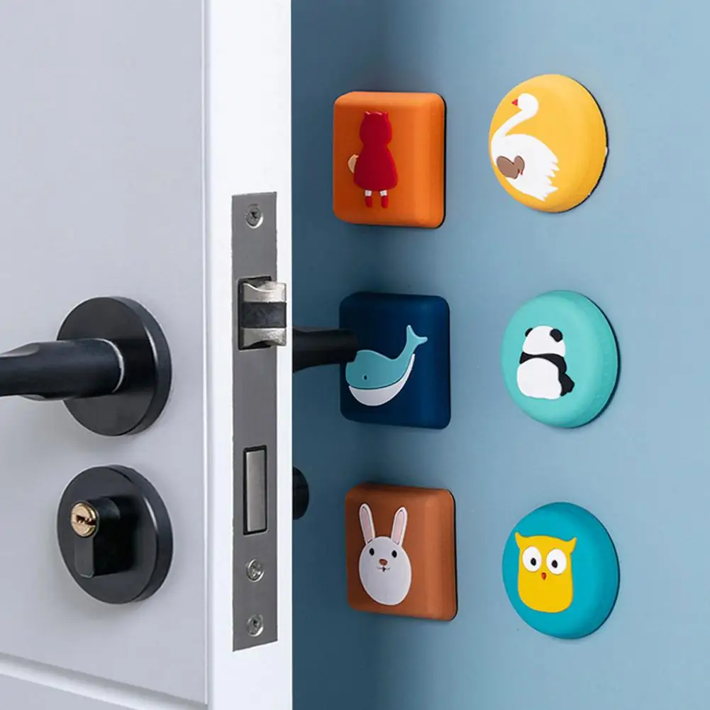 Square Anti-collision Pad Silicone Door Bumper Cartoon Door Stopper Wall Protector Self Adhesive Knob Bumper Guard Quiet Shock