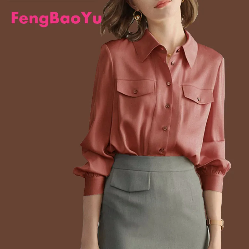 

Fengbaoyu High-end Mulberry Silk Shirt Female Pink Spring and Summer French Heavy Silk Blouse Light Luxury Temperament Elegant