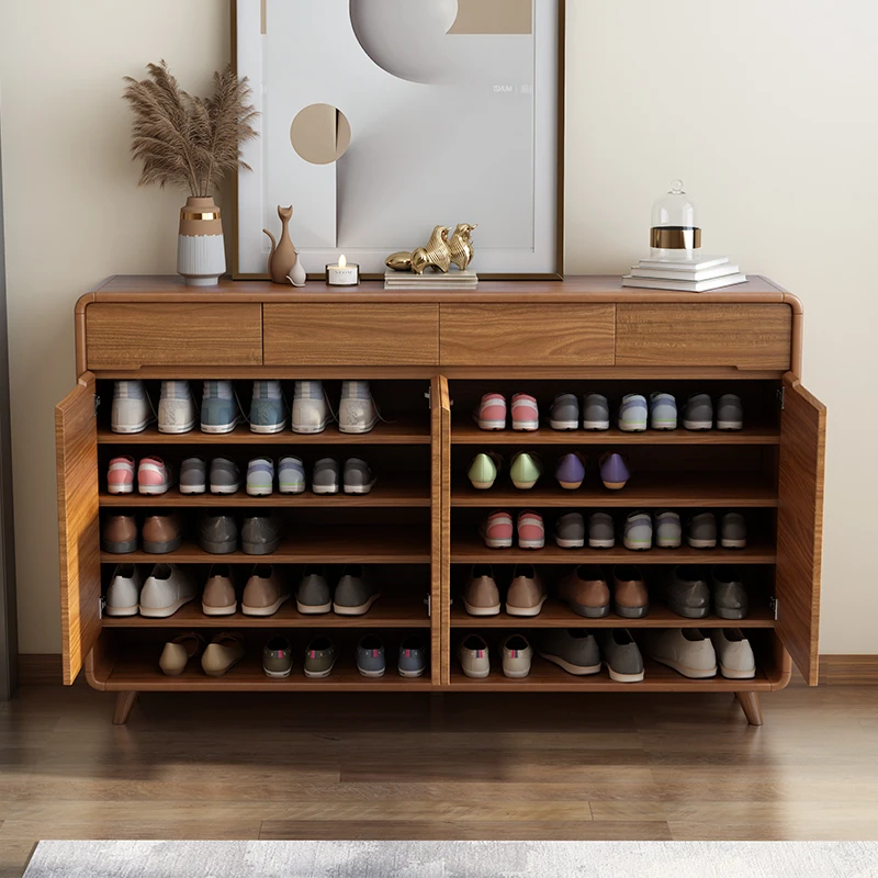 

Shoe cabinet household entrance solid wood frame entry indoor entrance storage integrated against the wall