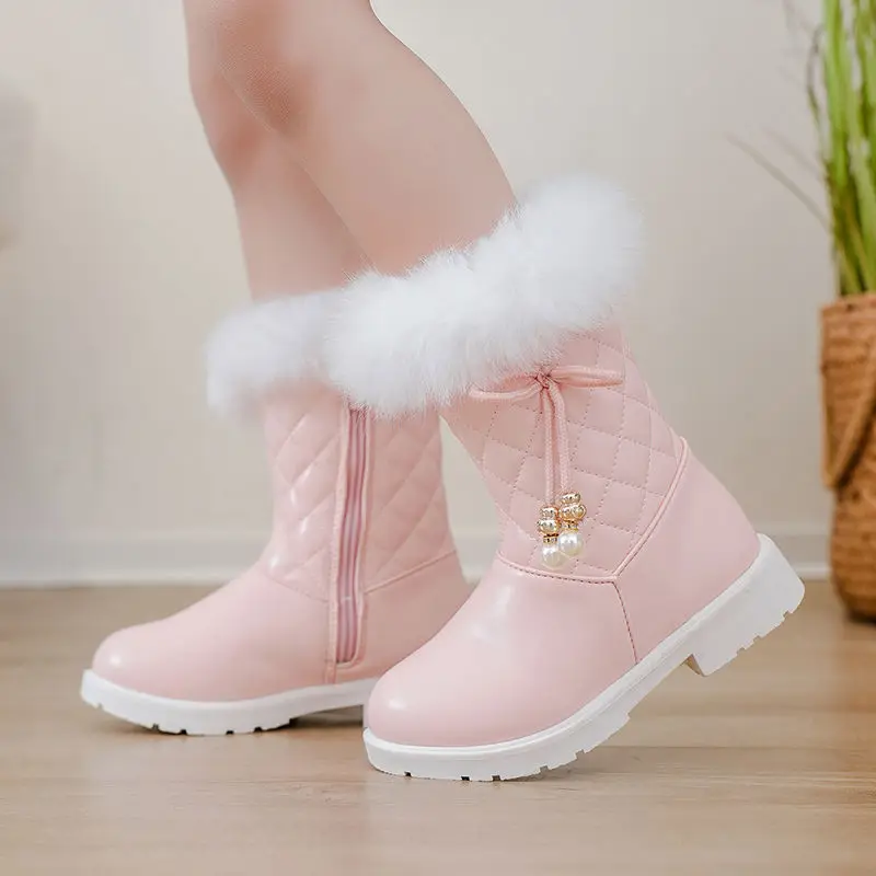 Korean Style Winter Girls Snow Boots 2026 New Style Warmth Comfort Princess Design Mid Calf Boots for Kids
