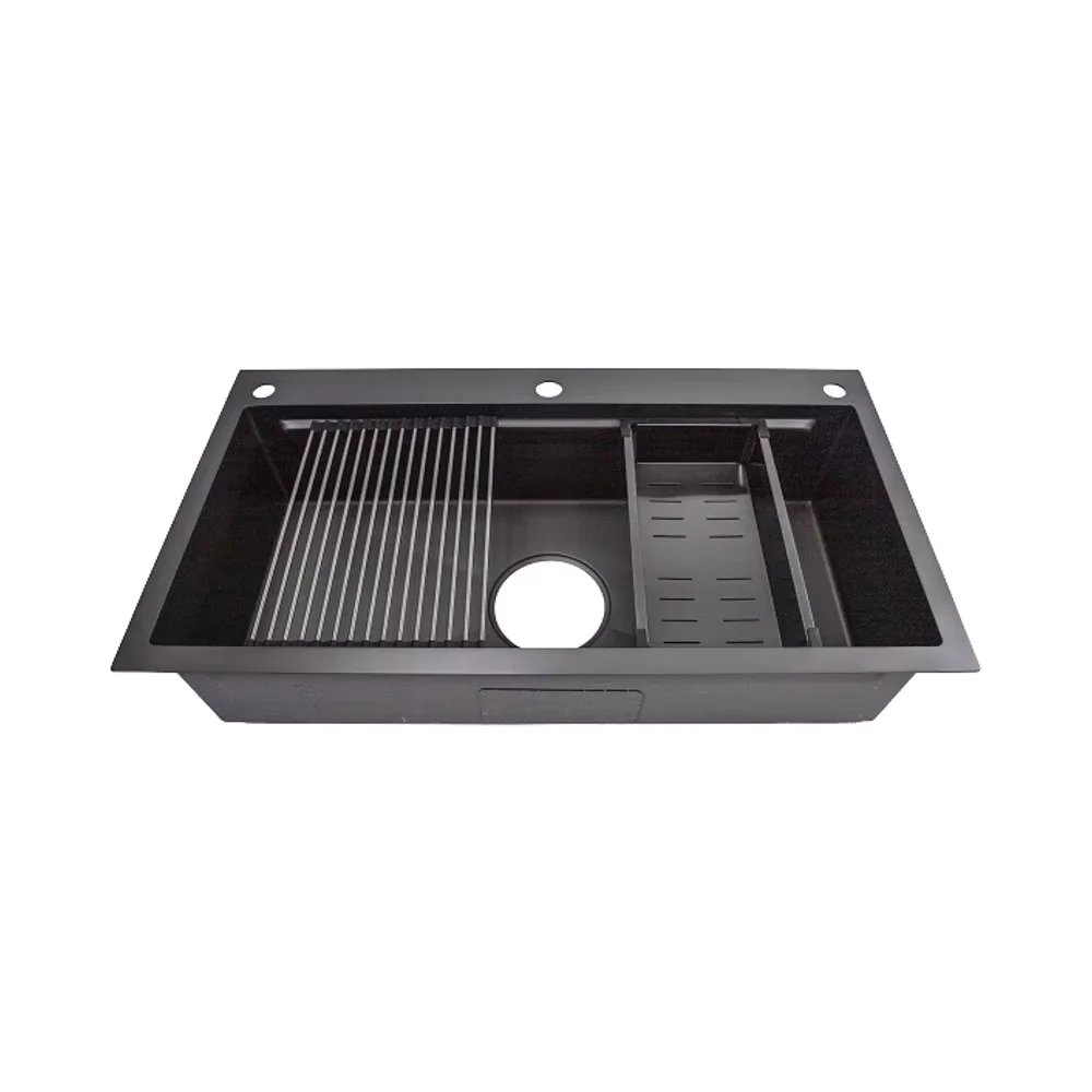 Hot Selling Stainless Steel 304 Modern Design Single Bowl Handmade Kitchen Sink Faucet Matte Black Surface One Counter 3-Year