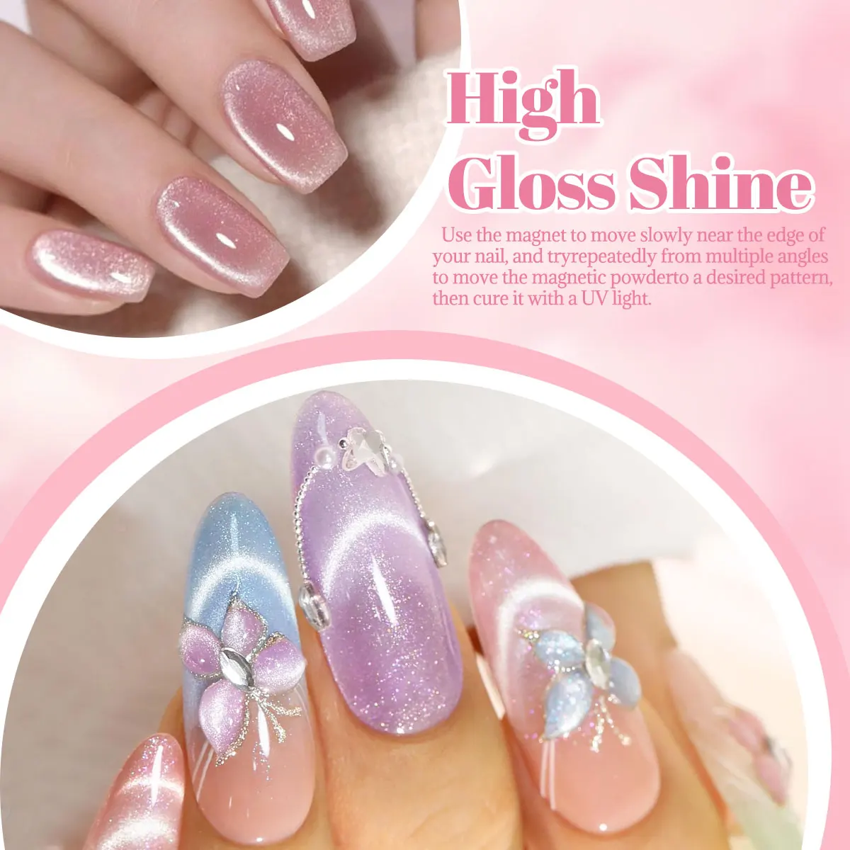 6個入り グリッターキャット マグネットネイルジェルポリッシュセット キャットアイ ホログラフィック 反射性 セミパーマネント UVジェル ソークオフ スパークリングネイルアート