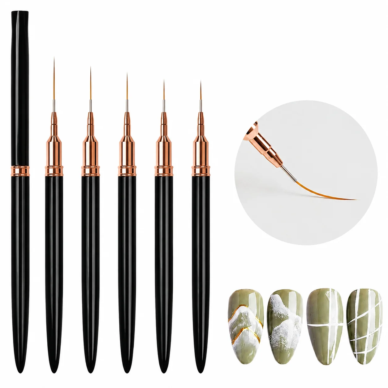 5 In 1 Nail Art Pens Nail Tools For Lines Details, Fine Drawing, Liner Brush UV Gel Polish Painting Manicure Tool