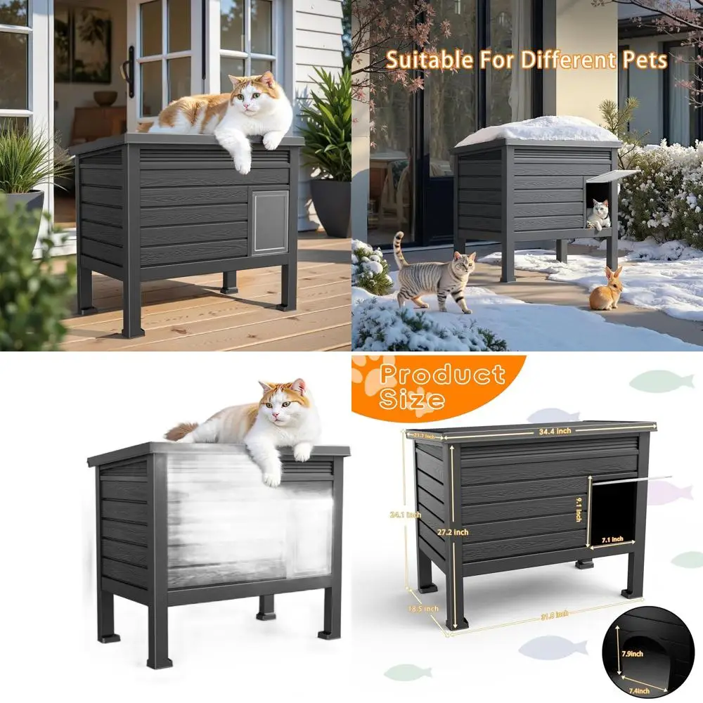 

Durable Outdoor Cat Shelter with Raised Floor, Warm, Easy Assembly, Suitable for Cats and Small Pets (Black, Large)
