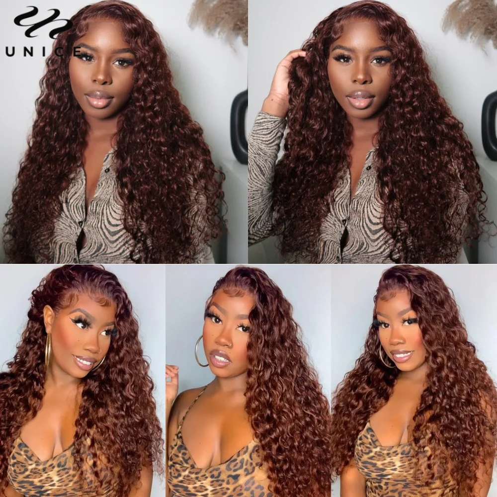 UNice Water Wave 7X5 13X4 Wig renda Frontal rambut manusia sawo matang Wig depan renda sebelum dipotong telah diputihkan Wig tanpa lem pra pencabutan