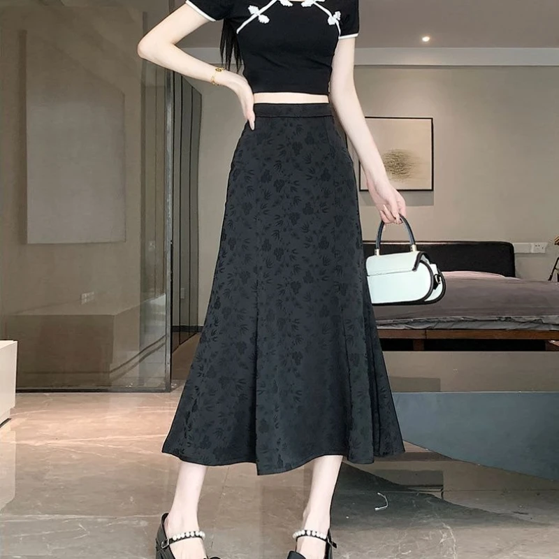 

Новая летняя юбка трапециевидной формы с высокой талией, юбки средней длины на бедрах «рыбий хвост», элегантная женская одежда Cuteore, распродажа одежды в корейском стиле