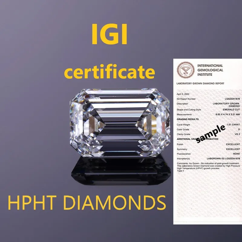 Emerald Cut HPHT Diamond 1CT 1.5CT D\E VS Lab Grown Diamonds With IGI Certificated Synthetic Loose Gemstone For Custom Jewelry