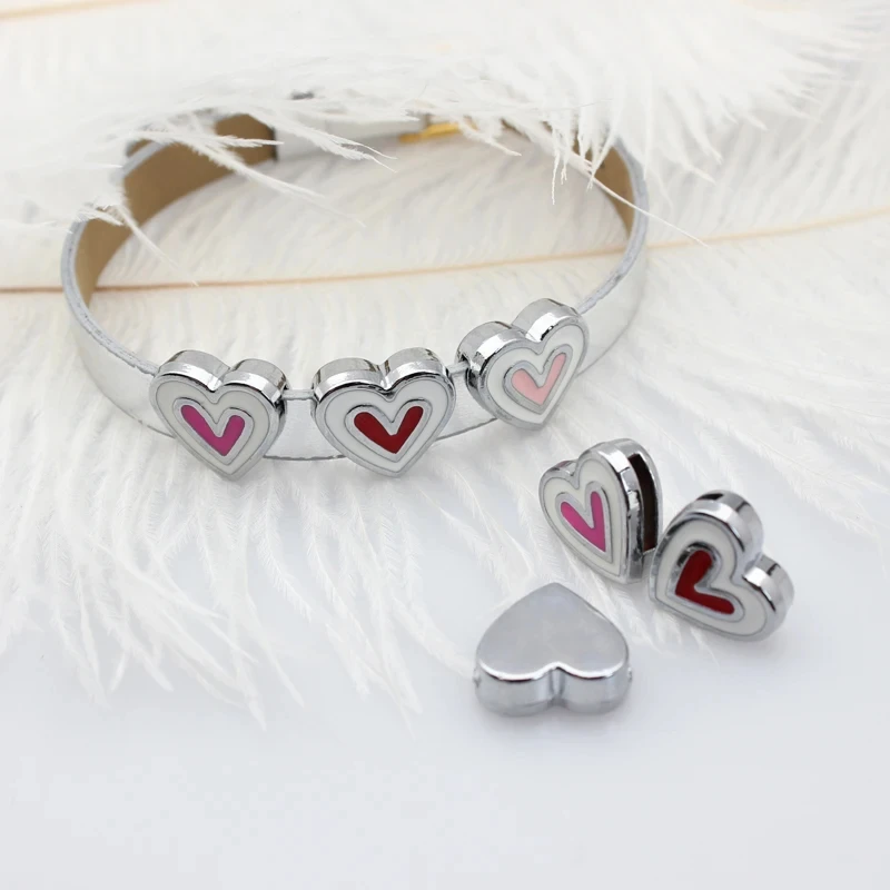 10Pcs/Lot 8mm Slide Charms Enamel Heart For Bracelet Women Jewelry Making DIY Keychain Accessories Fit 8mm Wristbands