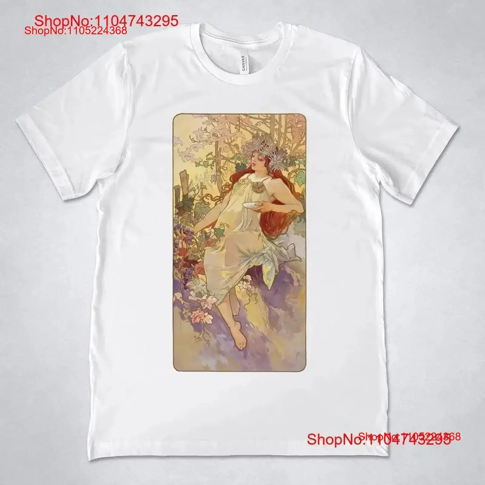 Alphonse Mucha T shirt Autumn 1896 Art Nouveau Four unisex vintage Washed fashion Stretched streetwear Comfortable vintage