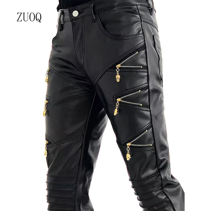 2025 New Arrived Skinny Biker Leather Pants Mens New Faux Leather Biker Trousers for Male Trouser Stage Club Wear