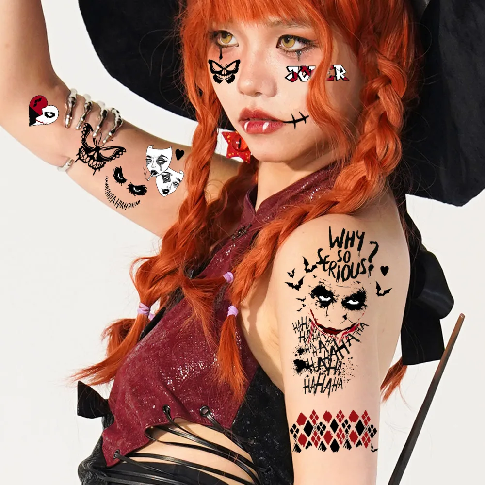 Halloween Ghost Face Clown Temporary Tattoo Stickers for Holiday Party Arm & Face Decorations