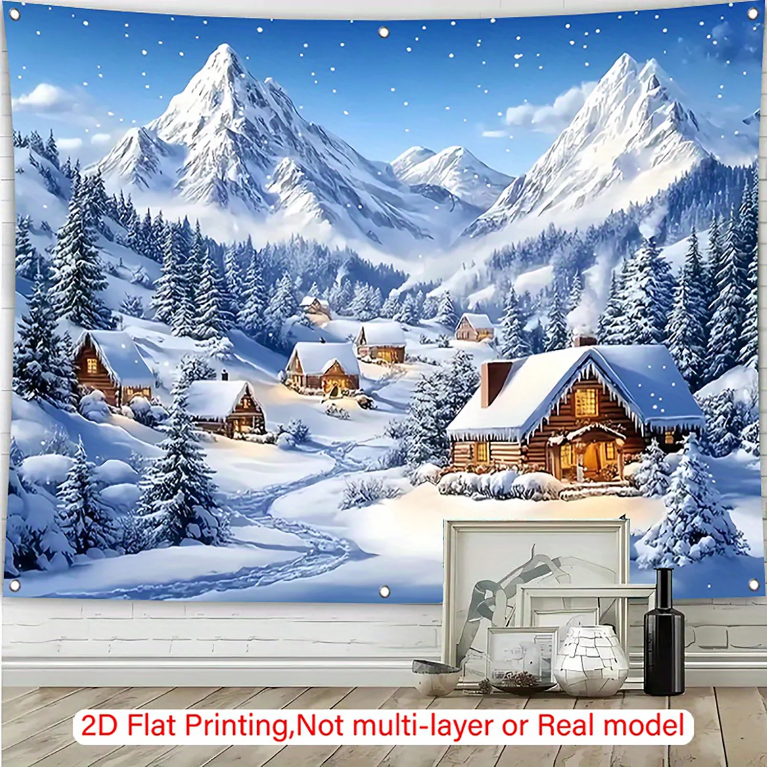 1pc Winter Wonderland Tapestry - Snowy Mountain & Cabin Scene, Wall Hanging for Living Room or Bedroom for Christmas Decor