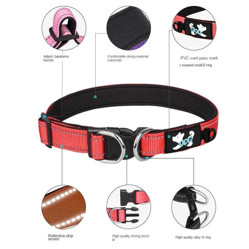 Reflective Double D Ring Pet Collar, Nylon Adjustable Dog Collar, Prevent Bursts, Suitable for Medium and Large Dogs Accessories