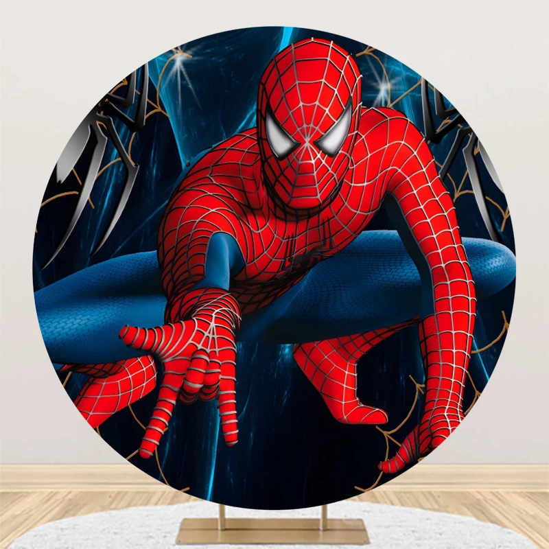 Fondo de círculo elástico de Spider-Man Hero para fotografía, telón de fondo para fiesta de cumpleaños, Baby Shower, decoración para sesión de fotos