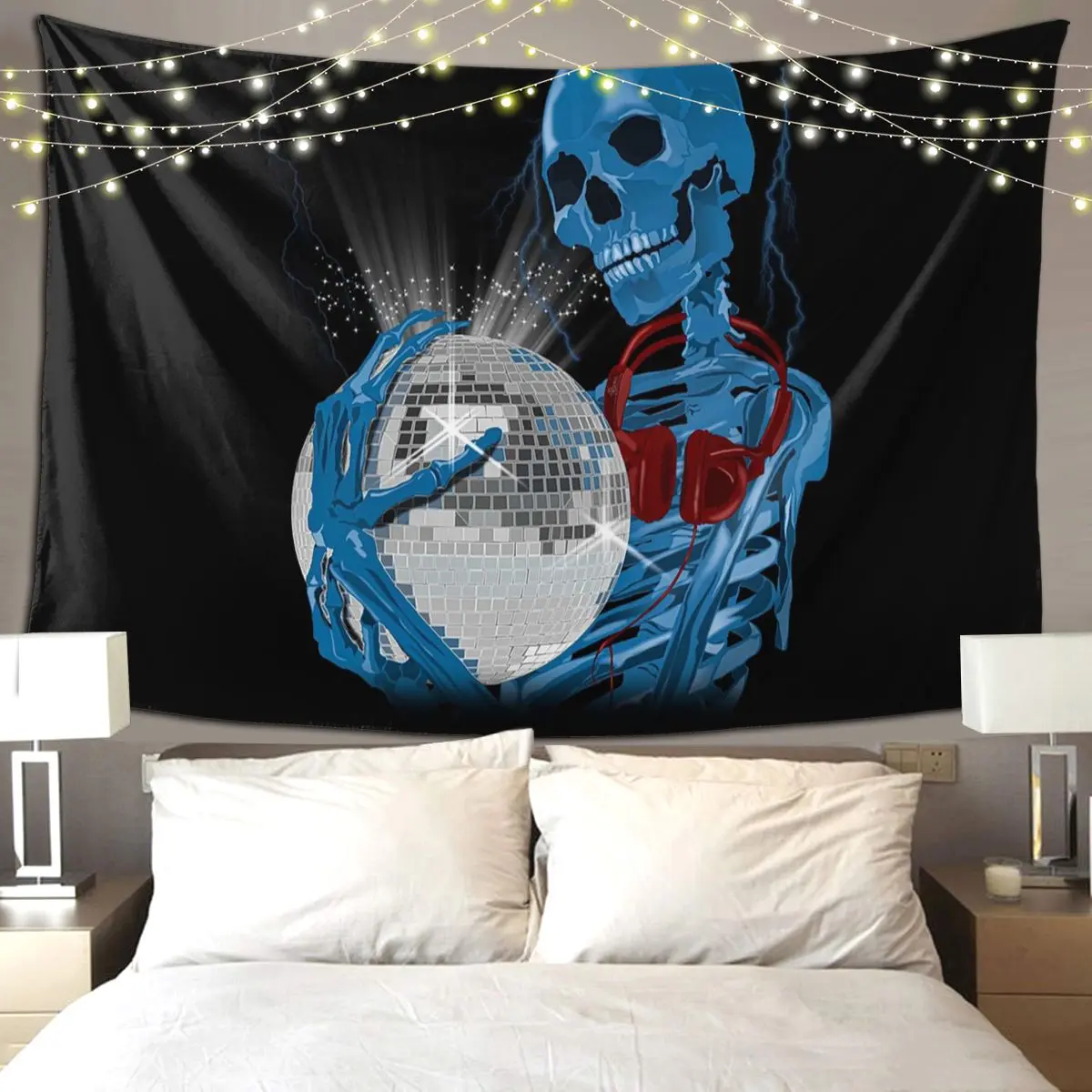 Skeleton DJ Tapestry Hippie Wall Hanging Aesthetic Home Decoration Tapestries for Living Room Bedroom Dorm Room